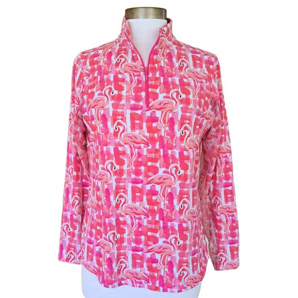 IBKUL Elsa Flamingo Hot Pink/ Coral Long Sleeve Zip Mock SPF 50 Medium - Picture 2 of 9